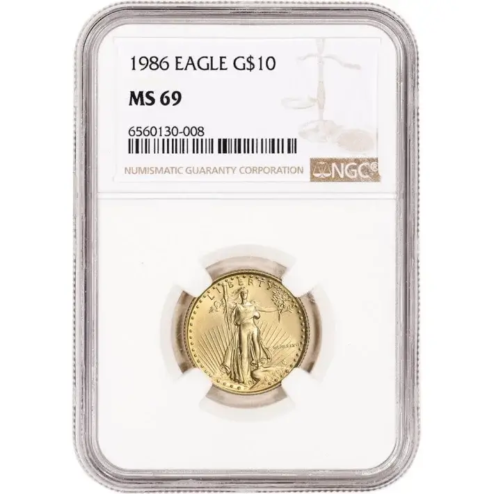 1986 American Gold Eagle Coin 1/4 oz $10 - NGC MS69 #1