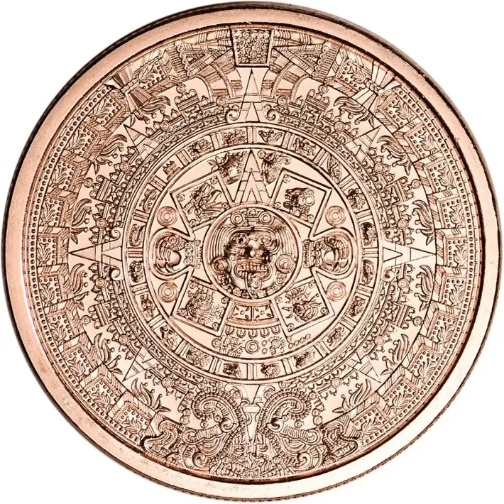 1 oz. Golden State Mint Copper Round Aztec Calendar .999 Fine Tube of 20 #3