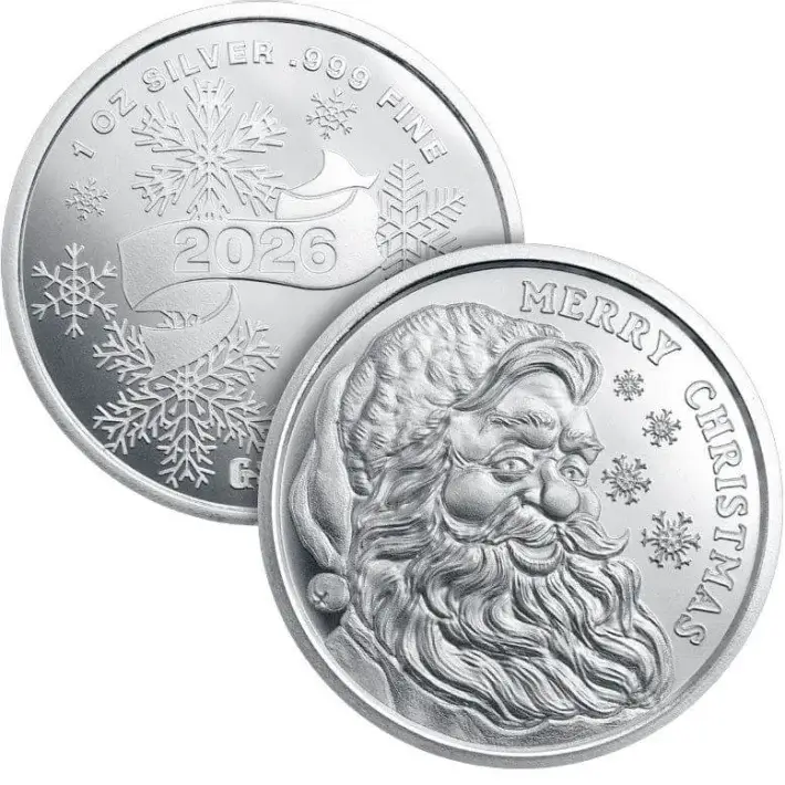 1 oz Golden State Mint Silver Round 2026 Santa .999 Fine - Tube of 20 #3