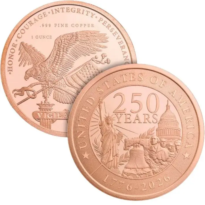 1 oz. Golden State Mint Copper Round - American 250th Anniversary .999 Fine #1
