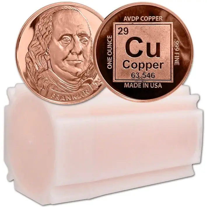 1 oz. Highland Mint Copper Round .999 Fine - Ben Franklin - Tube of 20 #1
