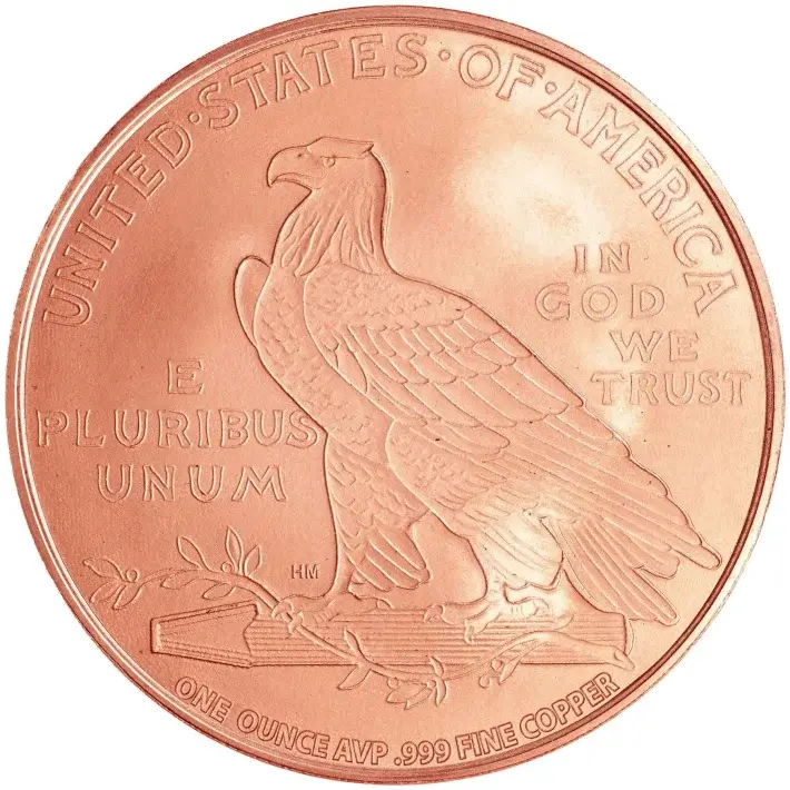 1 oz. Highland Mint Copper Round .999 Fine - Incuse Indian - Tube of 20 #2