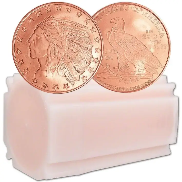 1 oz. Highland Mint Copper Round .999 Fine - Incuse Indian - Tube of 20 #1