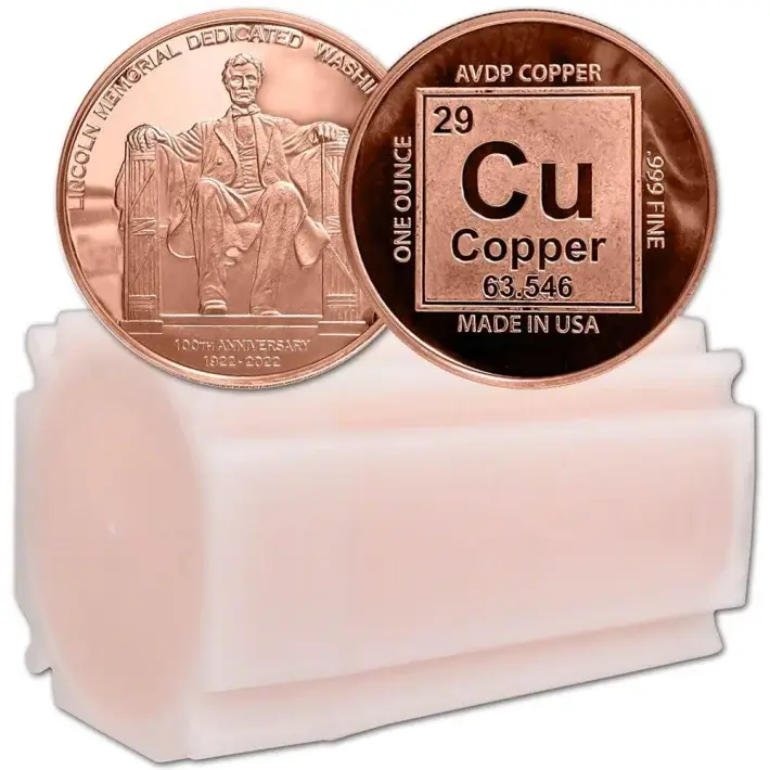 1 oz. Highland Mint Copper Round .999 Fine - Lincoln Memorial - Tube of 20 #1
