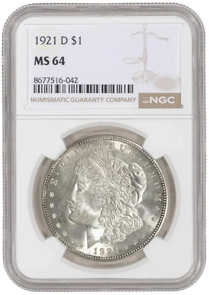 1921 D US Morgan Silver Dollar $1 - NGC MS 64 #1