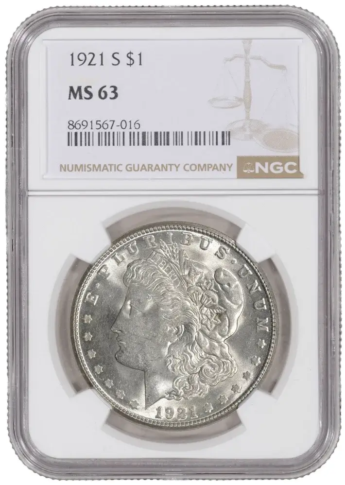 1921 S US Morgan Silver Dollar $1 - NGC MS 63 #1