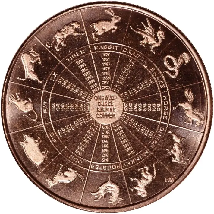 1 oz. Highland Mint Copper Round .999 Fine - Lunar Calendar #1