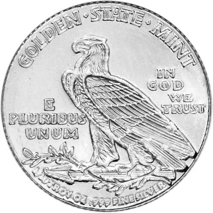 1/10 oz Golden State Mint Silver Round Incuse Indian .999 Fine #2