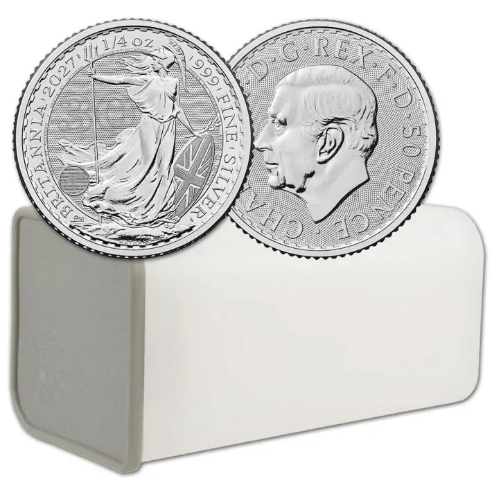 2027 Great Britain Silver Britannia 1/4 oz 50 Pence BU 1 Roll 19 Coin Tube #1