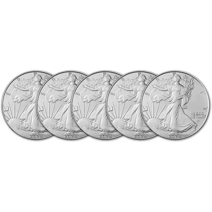 2024 American Silver Eagle 1 oz $1 - BU - Five 5 Coins #1