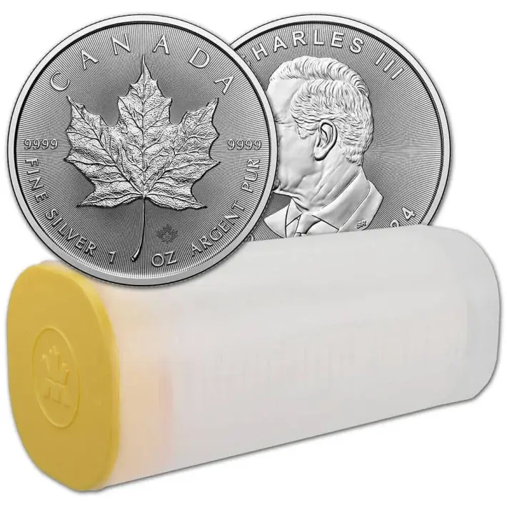 2024 Canada Silver Maple Leaf - 1 oz - $5 - 1 Roll - Twenty-five 25 BU Coins #1