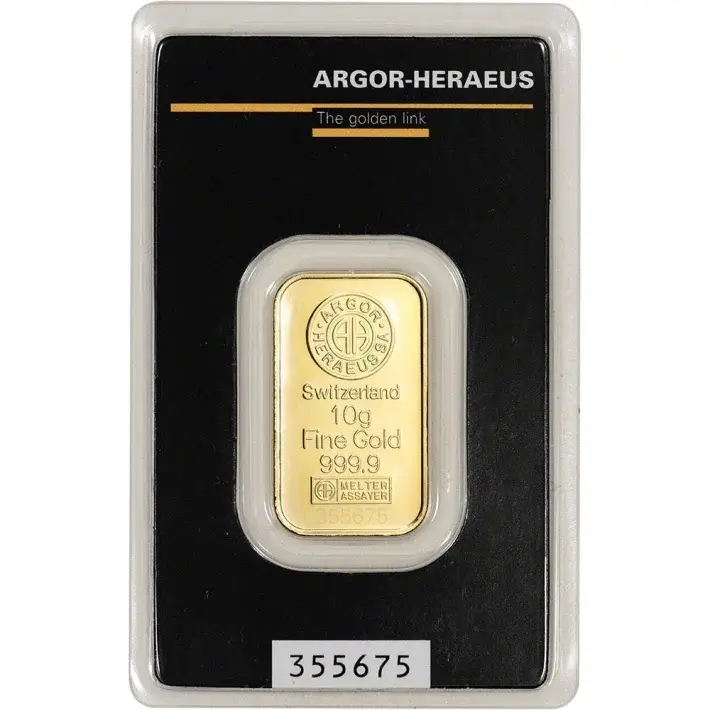 10 gram Gold Bar - Argor Heraeus - 999.9 Fine in Assay #1