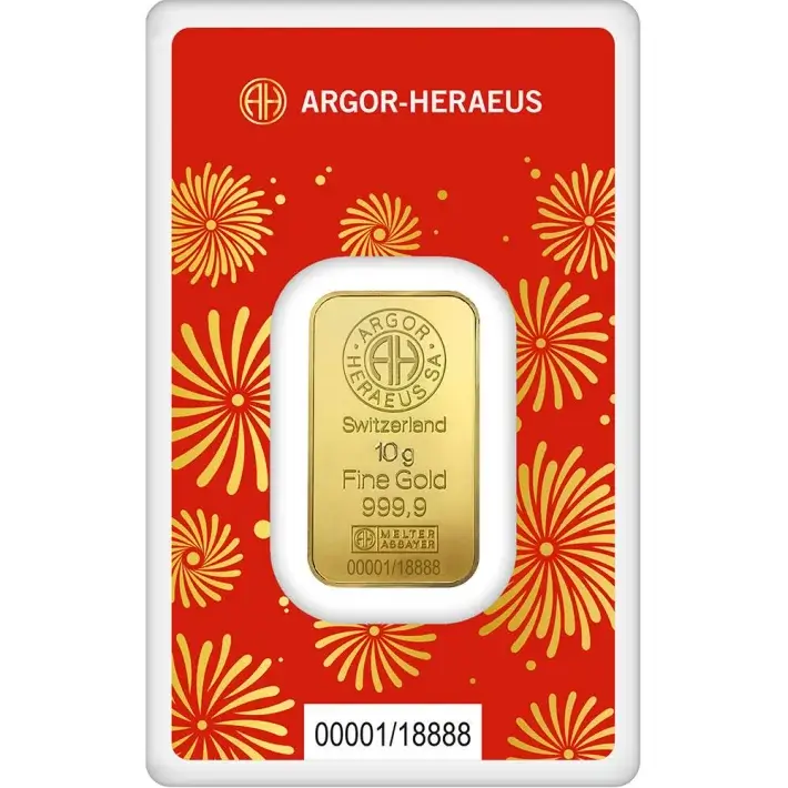 10 gram Gold Bar Argor Heraeus 2025 Lunar Year of the Snake 999.9 Fine in Assay #1