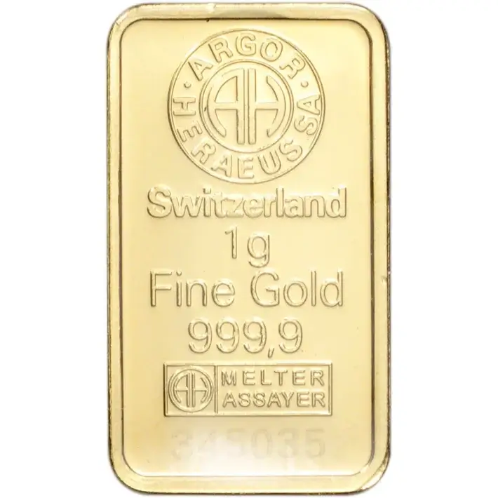 1 gram Gold Bar - Argor Heraeus - 999.9 Fine in Assay #3