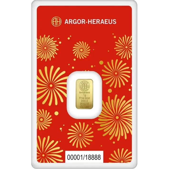 1 gram Gold Bar Argor Heraeus 2025 Lunar Year of the Snake 999.9 Fine in Assay #1