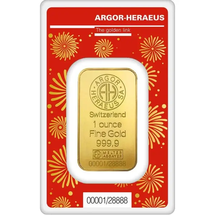 1 oz Gold Bar Argor Heraeus - 2024 Lunar Year of the Dragon 999.9 Fine in Assay #1