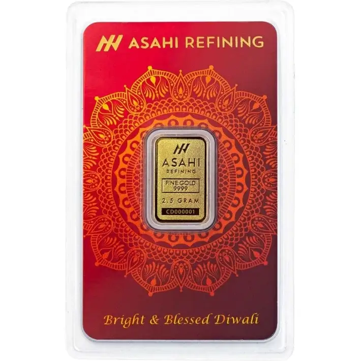 2.5 gram Gold Bar Asahi Refining Diwali .9999 Fine in Sealed Assay #1