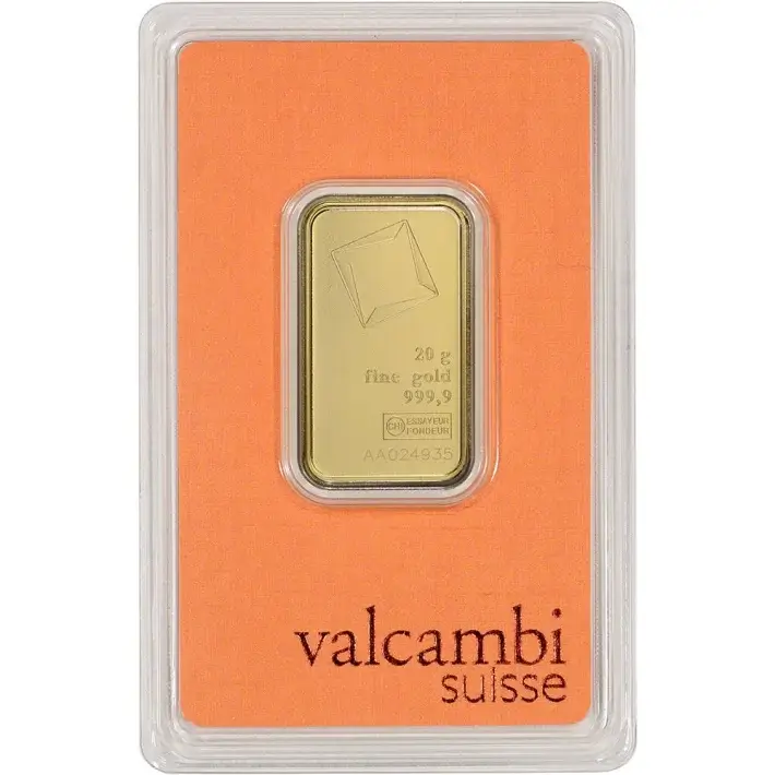 20 gram Gold Bar - Valcambi Suisse - 999.9 Fine in Sealed Assay #1