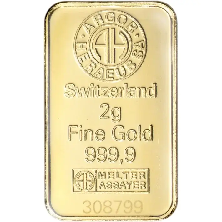 2 gram Gold Bar - Argor Heraeus - 999.9 Fine in Assay #3