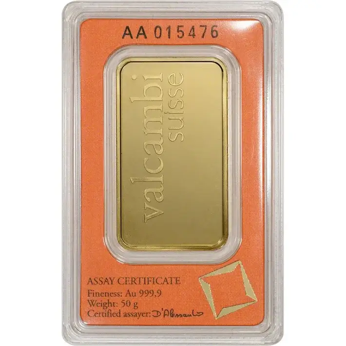 50 gram Gold Bar - Valcambi Suisse - 999.9 Fine in Sealed Assay #3