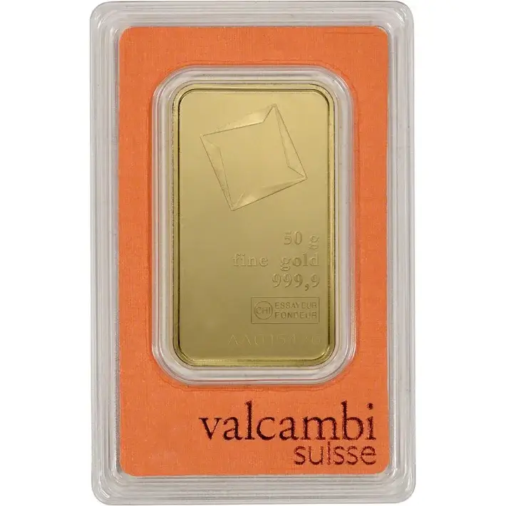 50 gram Gold Bar - Valcambi Suisse - 999.9 Fine in Sealed Assay #1