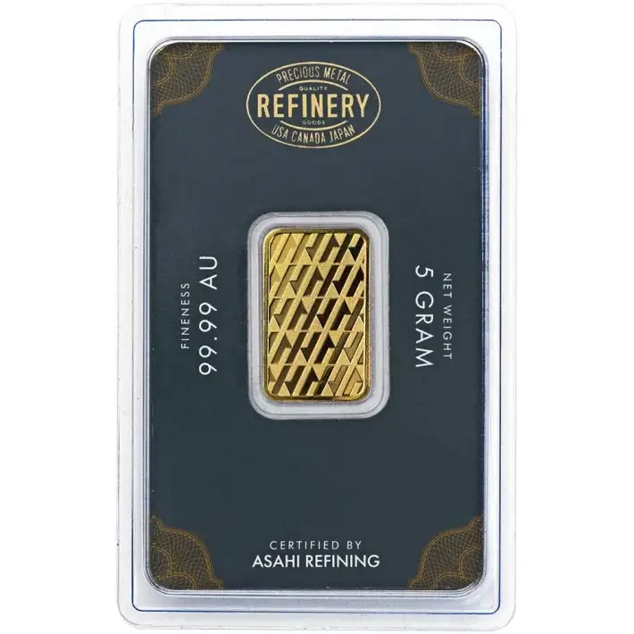 5 gram Gold Bar Asahi Refining .9999 Fine in Sealed Assay #2