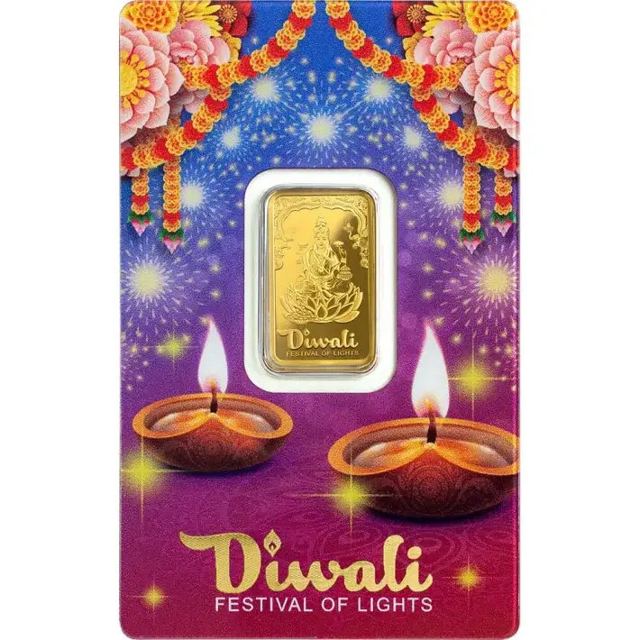 5 gram Gold Bar PAMP Suisse 2023 Diwali Lakshmi Festival of Lights 999.9 Assay #1