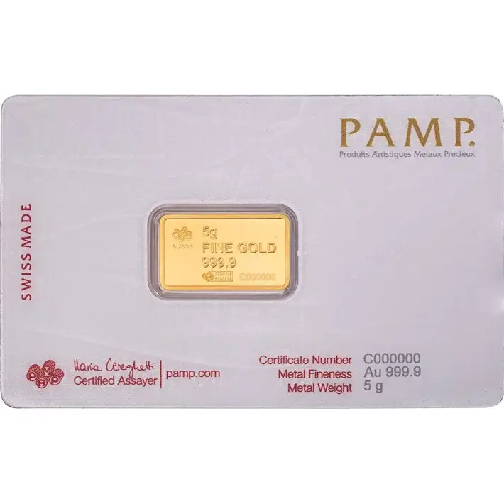 5 gram Gold Bar PAMP America the Free Statue of Liberty 999.9 Fine in Assay #3
