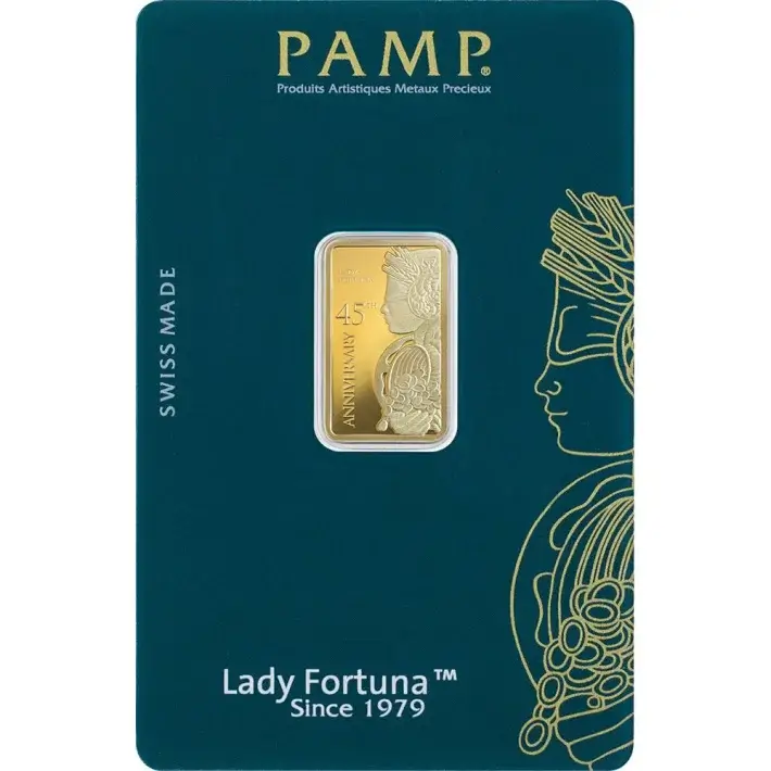 5 gram Gold Bar PAMP Suisse Fortuna 45th Anniversary 999.9 Fine in Sealed Assay #1