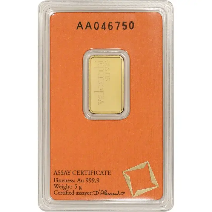 5 gram Gold Bar - Valcambi Suisse - 999.9 Fine in Sealed Assay #3