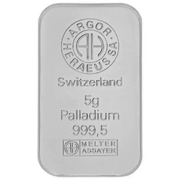 5 gram Palladium Bar - Argor Heraeus - 999.5 Fine in Assay #4