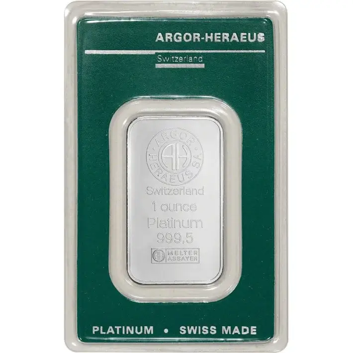 1 oz. Platinum Bar - Argor Heraeus - 999.5 Fine in Assay #1