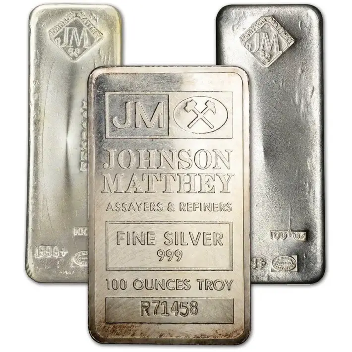 100 oz JM Silver Bar - Johnson Matthey .999 Fine Random Design #1