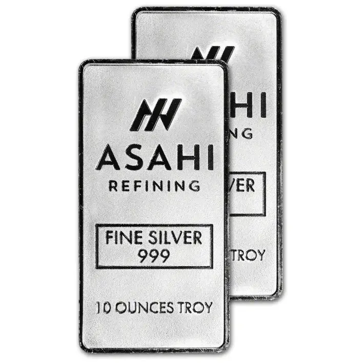 TWO (2) 10 oz Silver Bar - Asahi Refining .999 Fine #1