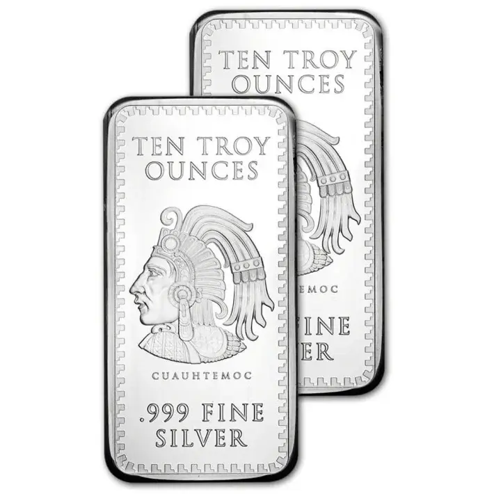 TWO (2) 10 oz Golden State Mint Silver Bar Aztec Calendar .999 Fine #1