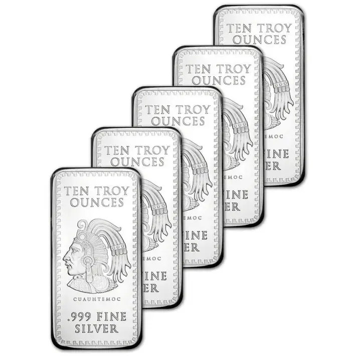 FIVE (5) 10 oz Golden State Mint Silver Bar Aztec Calendar .999 Fine #1