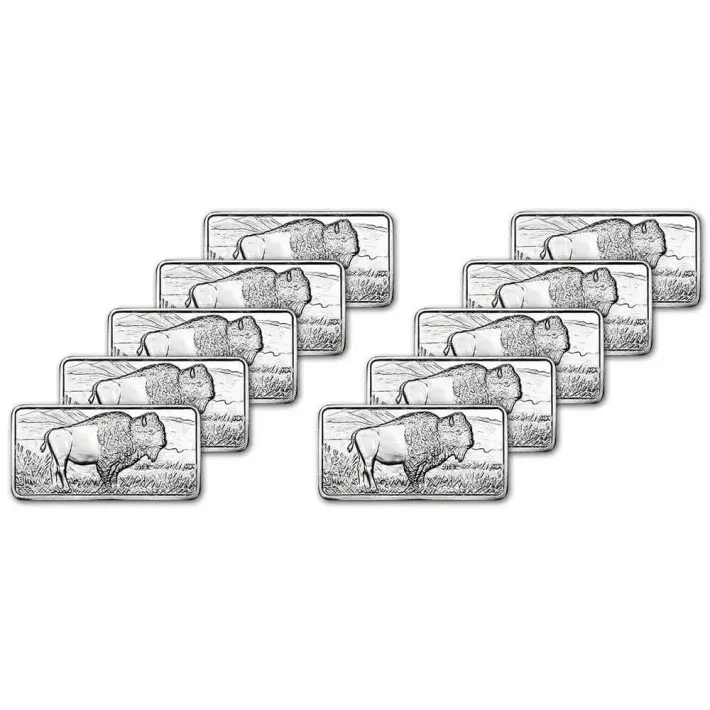 TEN (10) 10 oz. Highland Mint Silver Bar - Buffalo Design .999 Fine #1
