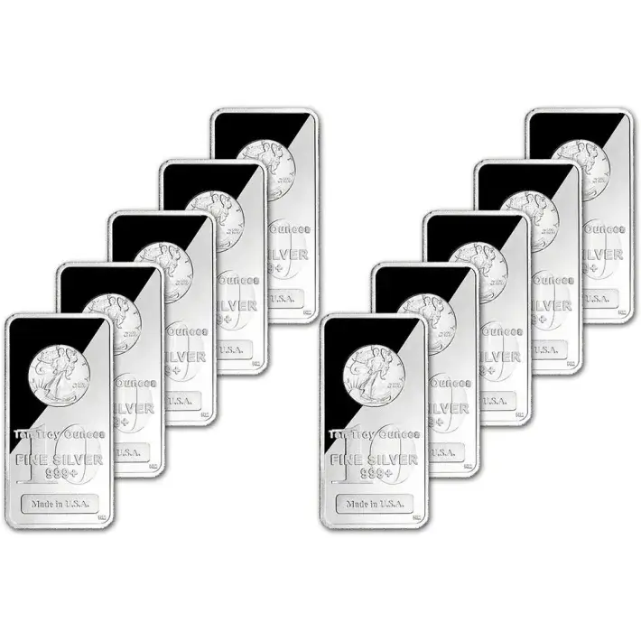 TEN (10) 10 oz Highland Mint Silver Bar - Walking Liberty Design .999+ Fine #1