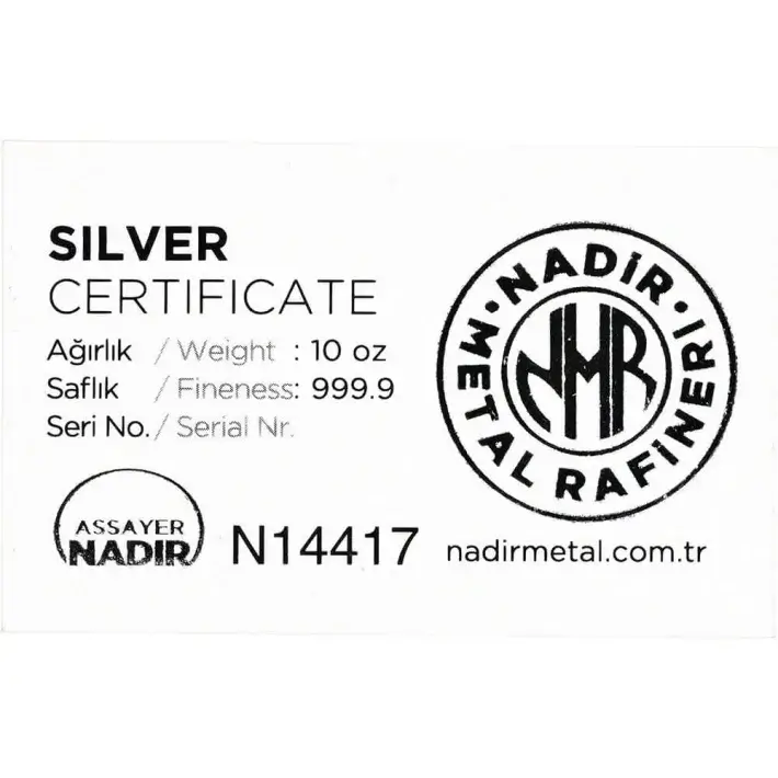 10 oz. Nadir Metal Rafineri Refinery Silver Bar - 999.9 Fine #2
