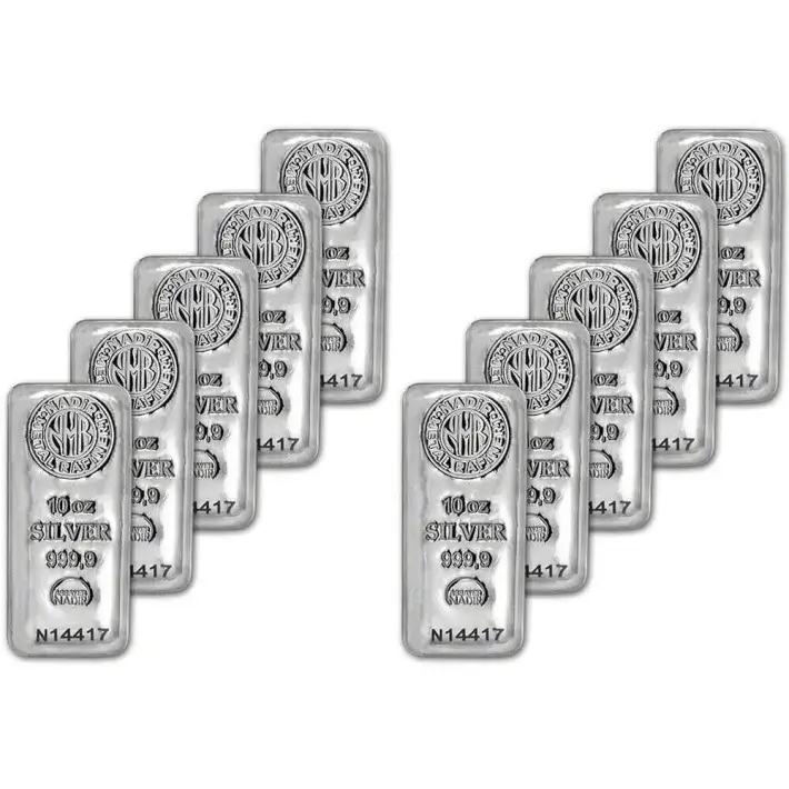 TEN (10) 10 oz. Nadir Metal Rafineri Refinery Silver Bar - 999.9 Fine #1