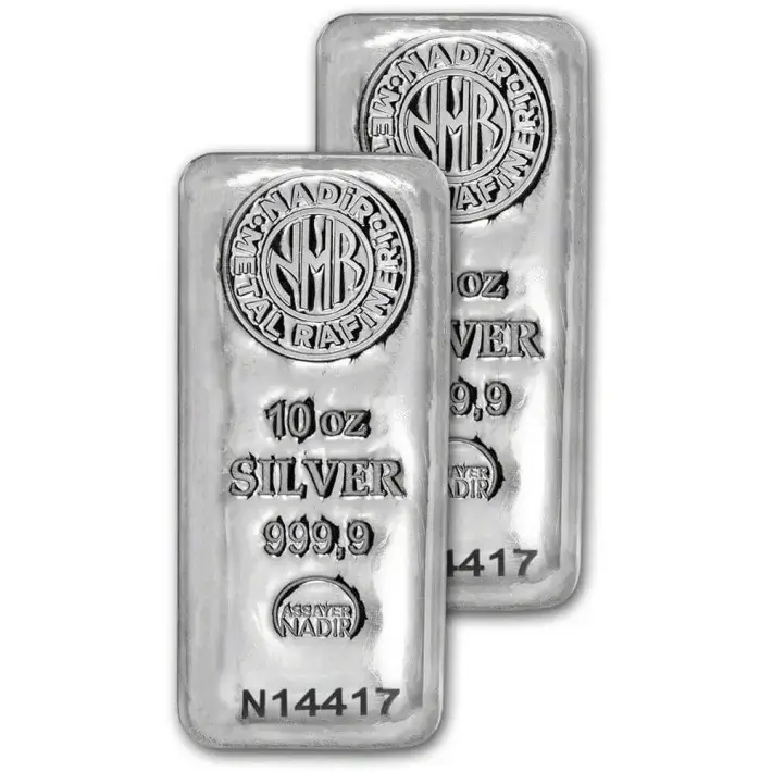 TWO (2) 10 oz. Nadir Metal Rafineri Refinery Silver Bar - 999.9 Fine #1