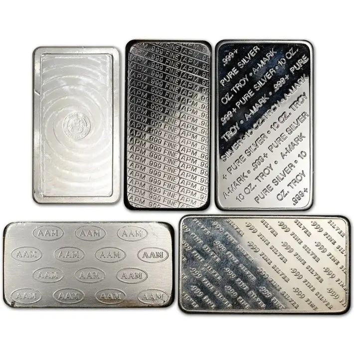 TEN (10) 10 oz. Silver Bar - Random Brand - Secondary Market - .999 Fine #3