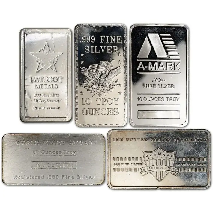 TWO (2) 10 oz. Silver Bar - Random Brand - Secondary Market - .999 Fine #2