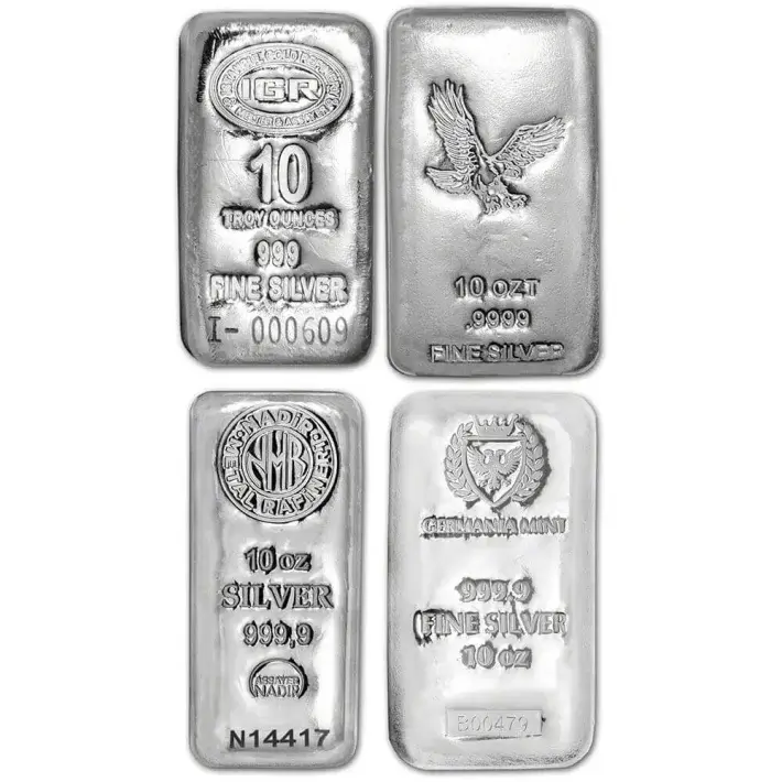 10 oz Silver Bar - Random Brand - Cast Secondary Market - .999 Fine #1
