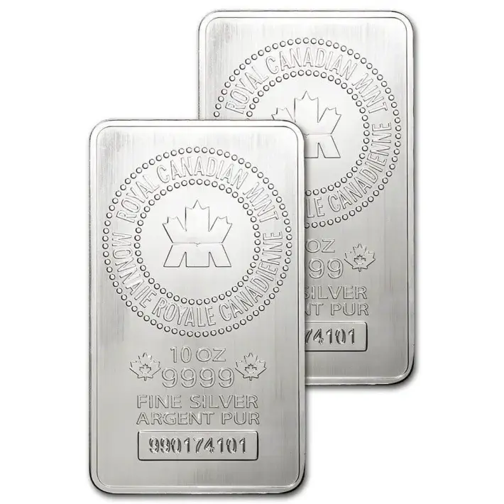 Two (2) 10 oz. RCM Silver Bar - Royal Canadian Mint .9999 Fine #1
