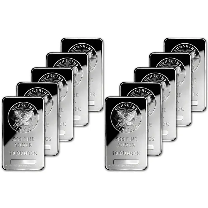 TEN (10) 10 oz. Silver Bars - Sunshine Minting - .999 Fine #1