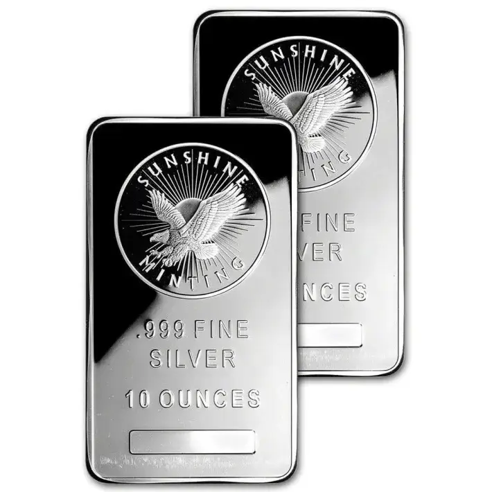 Two (2) - 10 oz. Silver Bars - Sunshine Minting - .999 Fine #1