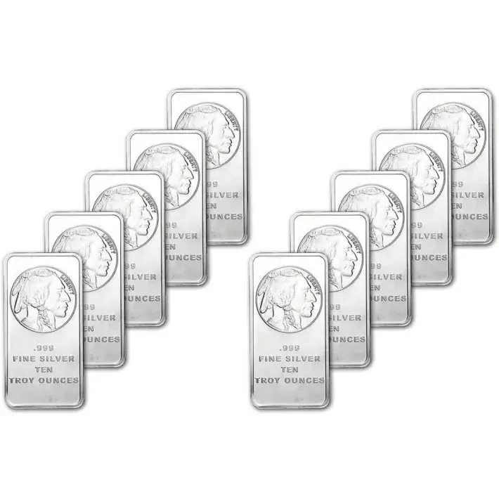 TEN 10 oz. SilverTowne Silver Bar - Buffalo Design - 999 Fine #1
