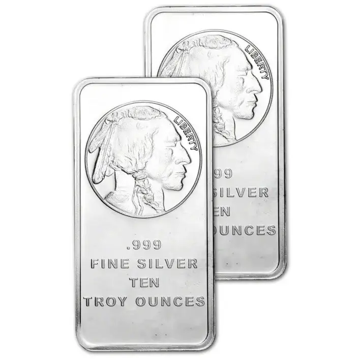TWO 10 oz. SilverTowne Silver Bar - Buffalo Design - 999 Fine #1