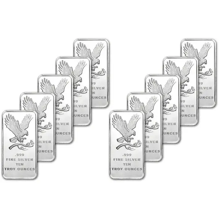 TEN 10 oz. SilverTowne Silver Bar - Bald Eagle Design - 999 Fine #1